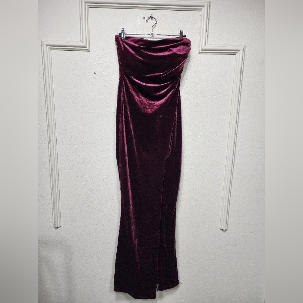 Lulus Perfectly Captivating Plum Purple Velvet Strapless Maxi Dress S Wedding - Picture 6 of 9